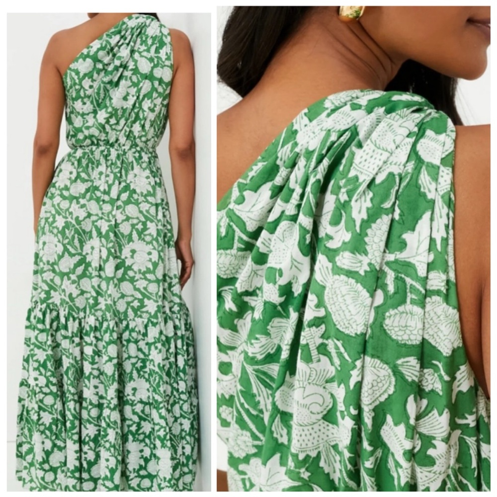 CHARINA SARTE Green Botanica One Shoulder Maxi Dress Tuckernuck Exclusive - Picture 6 of 7